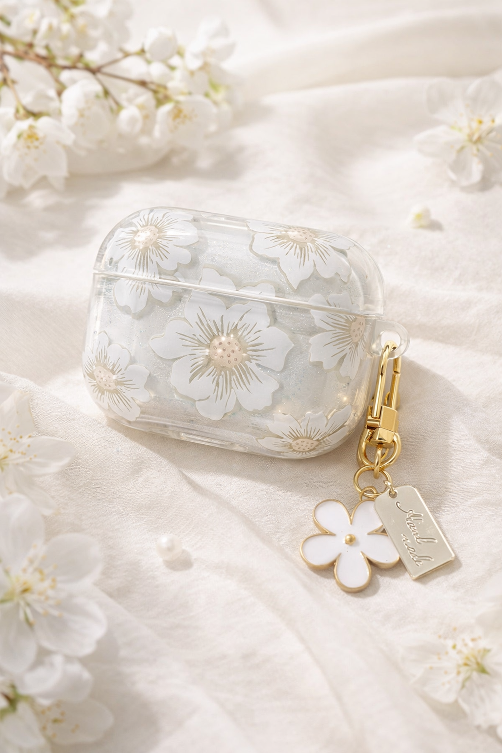 Coque AirPods - Motif Anémone blanche